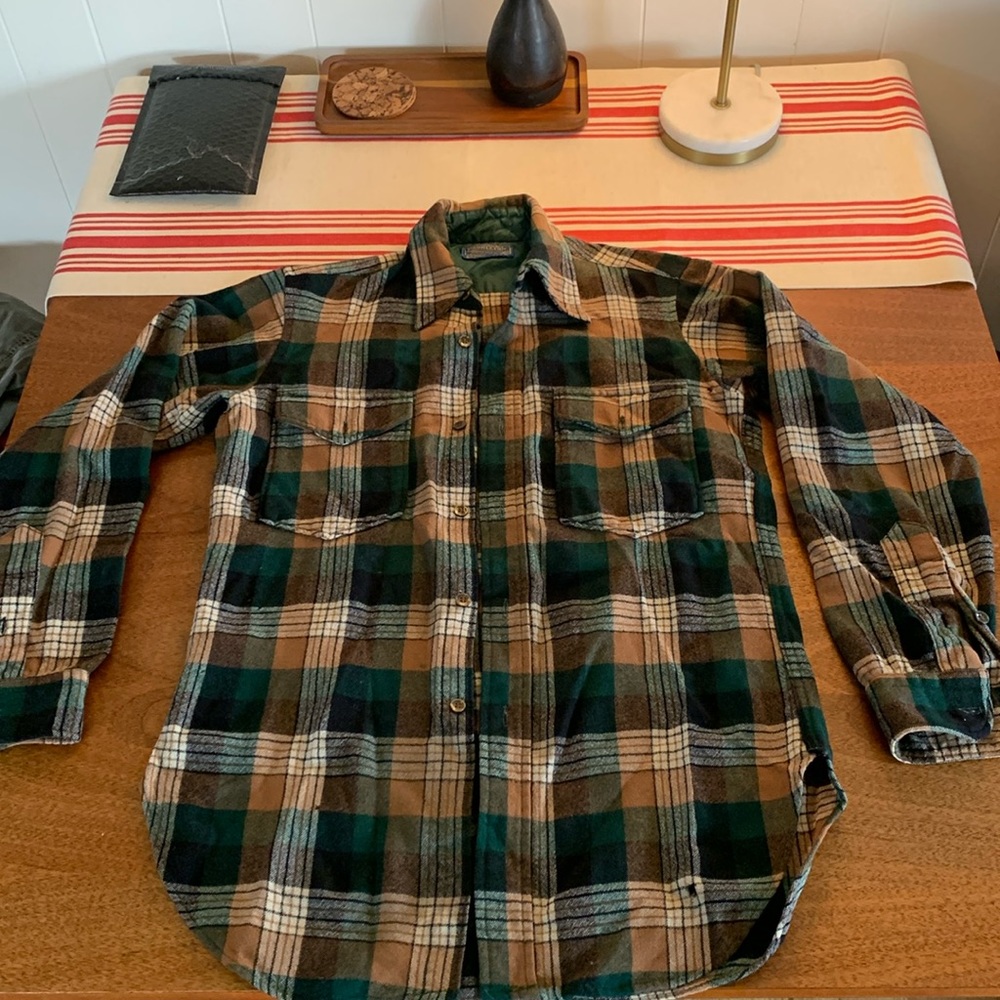 Pendleton Vintage forest green/brown Wool plaid double breast pocket